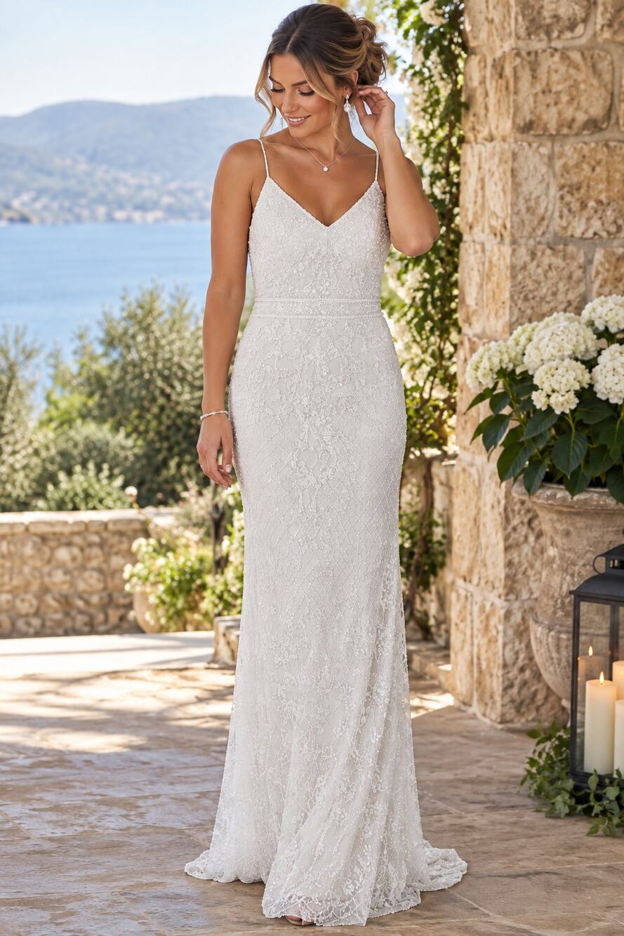 Lulu’s Beaded Sequin Wedding Dress New Imperfections Approx Size 2 to 4